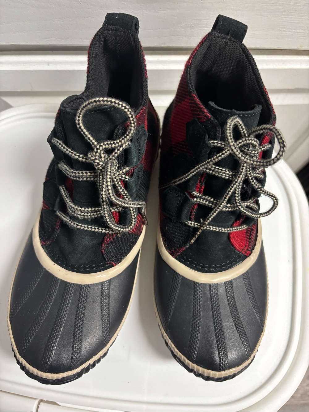 Sorel Women's Black and Red Plaid Duck Boots